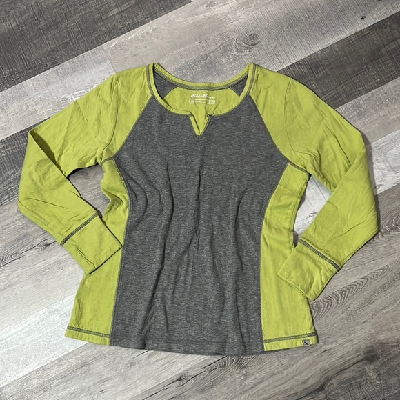 Eddie Bauer Lime Green & Gray Long Sleeve Heavyweight Tee Shirt Top Size XL - Picture 2 of 10